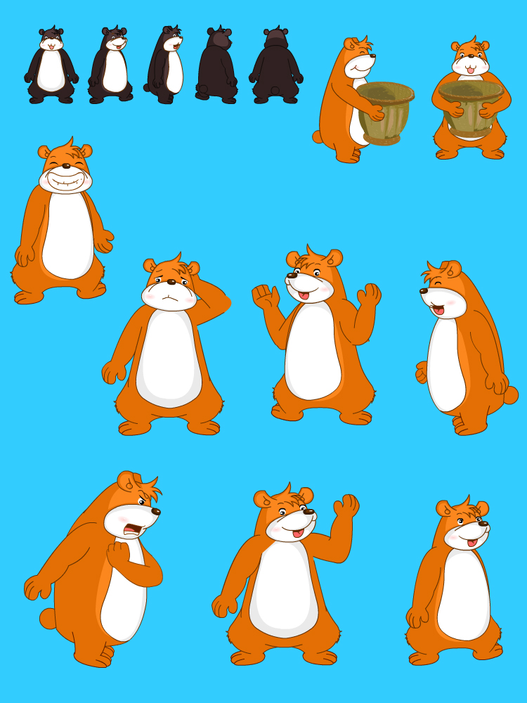 an/flash拟人源文件动物走路正侧面动画动态角色动物小熊素材gif