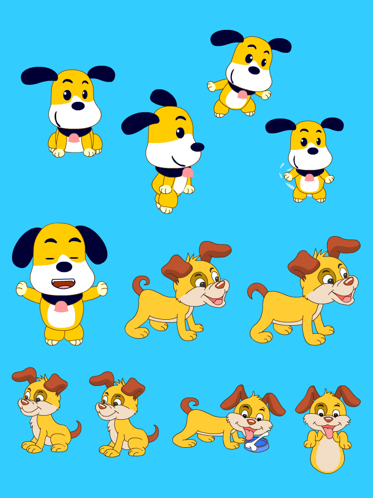 AN/Flash小狗素材正侧走跑跳叫动画源文件动态动物拟人含GIF动图