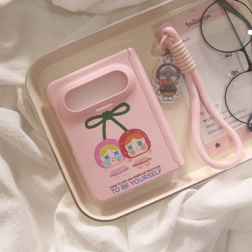韩系ins少女粉色卡通可爱樱桃哭娃适用华为puraxmax手机壳新款折叠屏puraX2磨砂xmax中轴全包防摔保护套手绳