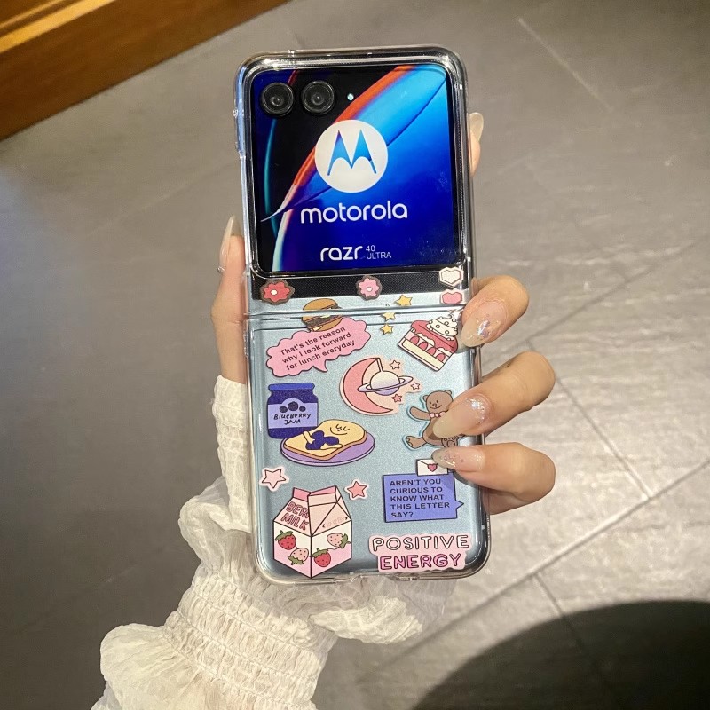 ins韩系卡通小熊草莓牛奶面包适用摩托罗拉motorazr60ulta手机壳Razr50防摔Razr6pro全包razr40ulta保护套