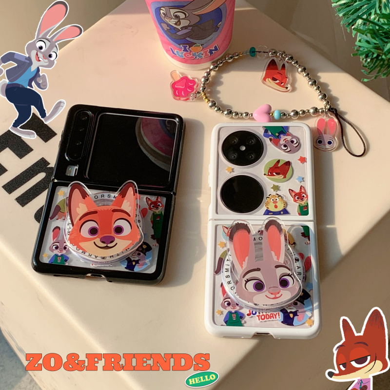 ins韩系卡通疯狂动物城尼克朱迪适用华为PuraX手机壳Pocket2磁吸支架小米mixflip2折叠屏三星zflip7保护套女