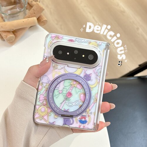 适用华为puraxmax手机壳韩系ins卡通紫色魔法杖美少女折叠屏保护套pura X支架360旋转xmax中轴全包防摔网红女
