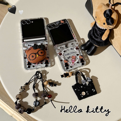 ins韩系卡通可爱KT猫适用三星Zflip7手机壳创意磁吸插卡zflip6折叠屏zflip5防摔w23flip手链zflip4保护套女款