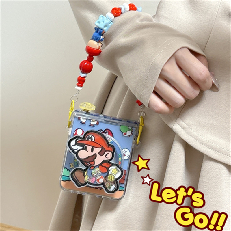 韩系卡通可爱超级马里奥适用华为puraX手机壳Pocket2磁吸支架小米MIXFlip折叠屏OPPOFindN3Flip荣耀MagicV套