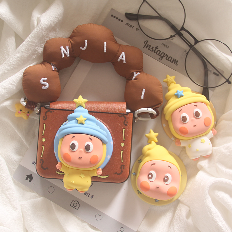 ins秋冬立体可爱星星人适用华为puraX手机壳摩托罗拉Razr60/Razr50手链折叠屏三星zflip7/6/5/4/3磁吸支架套