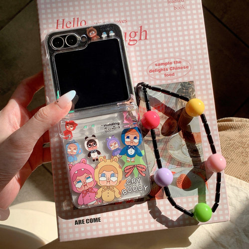 ins韩系卡通动物园哭泣小女警适用三星Zflip6手机壳新款插卡zflip5折叠屏zflip3防摔w23flip手链zflip4保护套