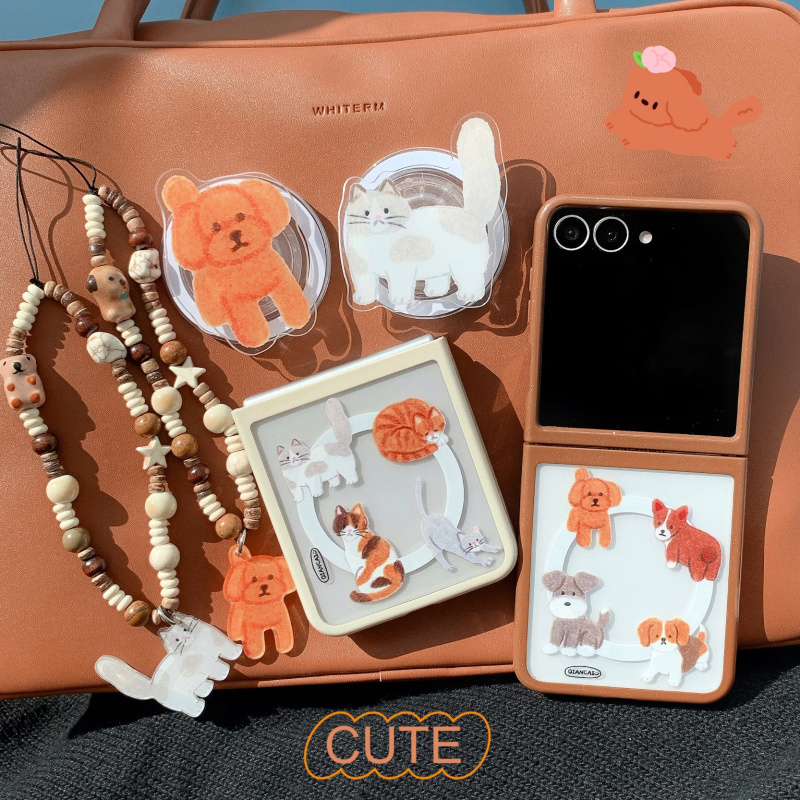 ins韩系卡通可爱简约猫咪小狗适用Galaxy三星Zflip7手机壳折叠屏zflip6/5磁吸支架防摔小米MIXFlip保护套手链