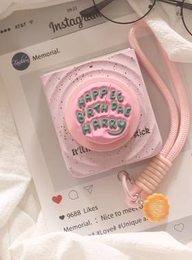 适用华为puraX手机壳Pocket2韩系ins哈利波特粉英文蛋糕磁吸支架OPPOFindN3Flip小米MIXFlip荣耀MagicVFlip套