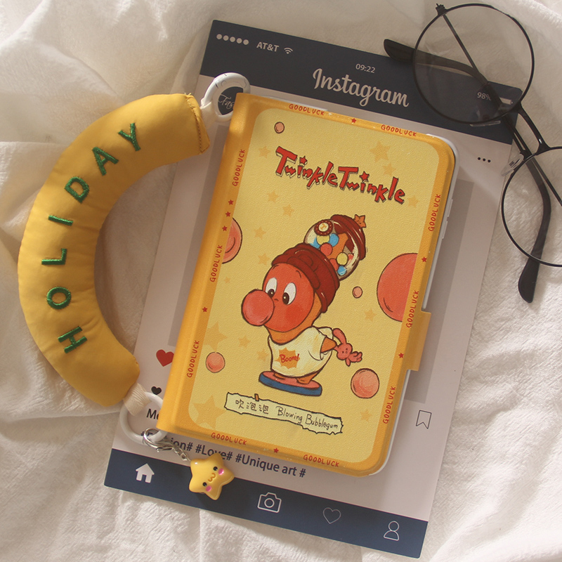 韩系ins可爱卡通星星人适用华为purax手机壳新款不折叠书本壳puraX典藏版全包皮质手机套毛绒手提链外壳网红