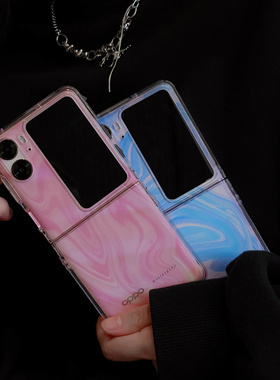 ins艺术渲染粉蓝色适用于OPPOFindN3Flip手机壳新款oppo折叠屏find n2flip防摔全包findN2flilp保护套女款