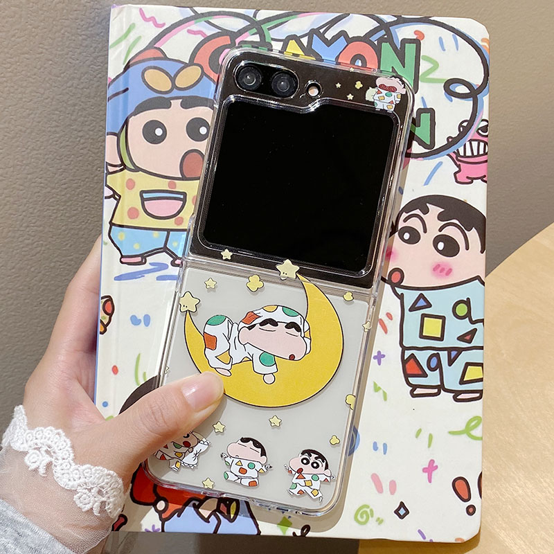 适用华为PuraX手机壳Pocket2韩风卡通月亮蜡笔小新OPPOFindN3Flip折叠屏三星ZFlip7/6/5壳小米mixflip保护套