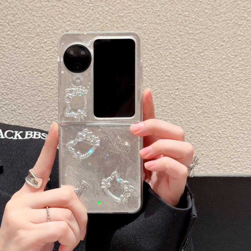 ins轻奢滴胶水钻kt猫适用OPPOFindn3flip手机壳新款oppofindn2flip翻盖N3Flip折叠屏防摔N2Flip手链保护套女
