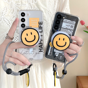 ins潮牌个性标签微笑脸适用三星s24PLUS手机壳s23ultra保护套s23+磁吸防摔创意个性S25ultra手链支架保护套