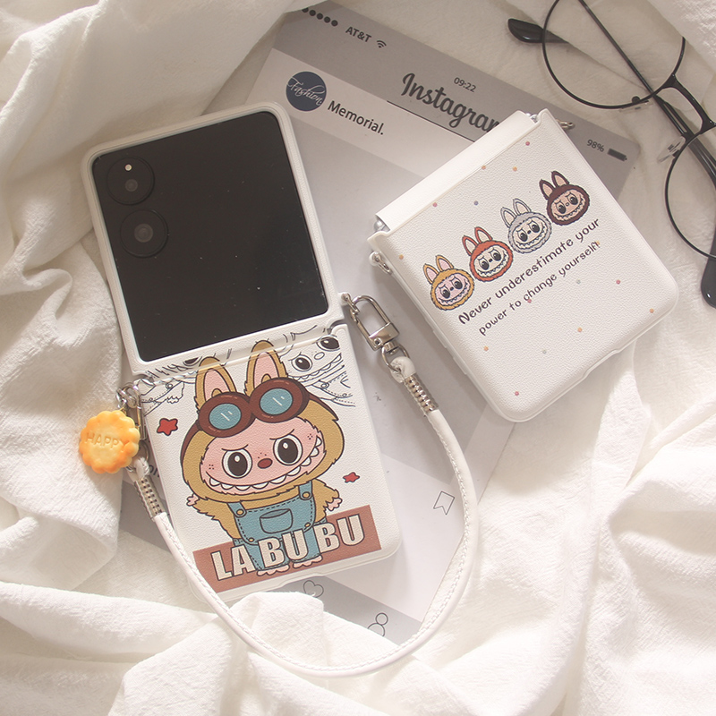 ins韩系卡通拉布布适用华为Purax手机壳pocket2小米MIXFlip荣耀vflip2摩托罗拉Razr60女oppofindn3flip套手绳
