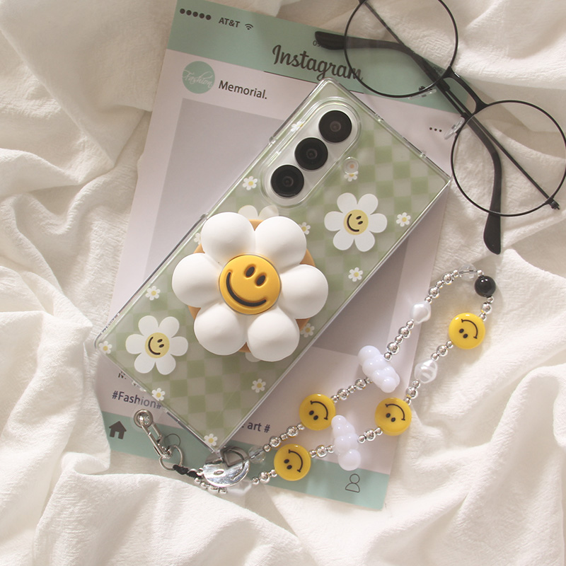 ins小清新透绿色笑脸向日葵适用三星zfold7手机壳折叠屏fold5立体磁吸支架FOLD6手链防摔ZFold3个性保护套w22