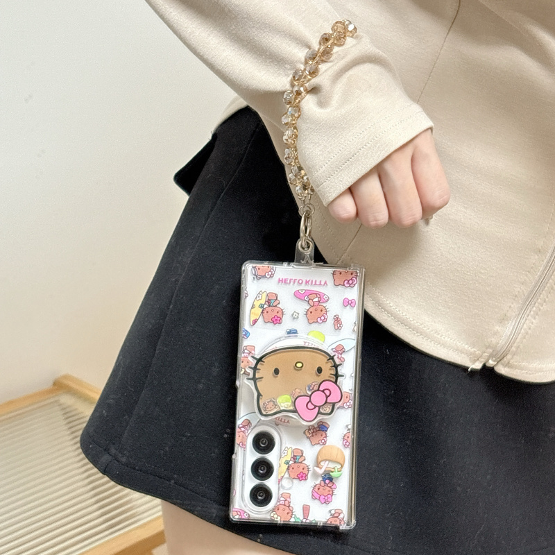 ins韩系卡通椰子树KT猫适用三星FOLD7手机壳创意新款fold5折叠屏磁吸支架FOLD6全包中轴保护套手链女款