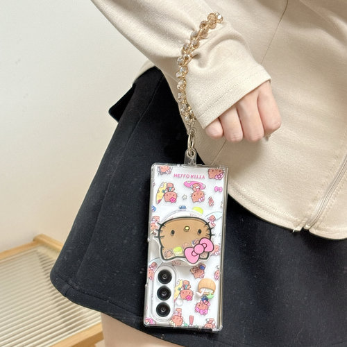 ins韩系卡通椰子树KT猫适用三星FOLD7手机壳创意新款fold5折叠屏磁吸支架FOLD6全包中轴保护套手链女款