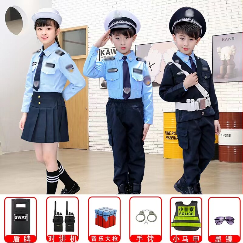 儿童警服秋警察服装警官服角色扮演警装交警制服小交警表演服2023