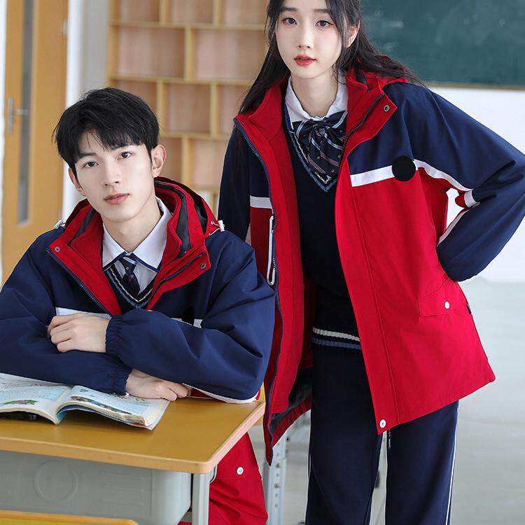 服冲锋衣高中生加厚秋装初中生班服冬季三件套中学生学院风套装