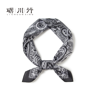 黑白腰果花丝巾男士日常通勤领巾春秋薄款搭衬衫西装围脖佩斯利纹