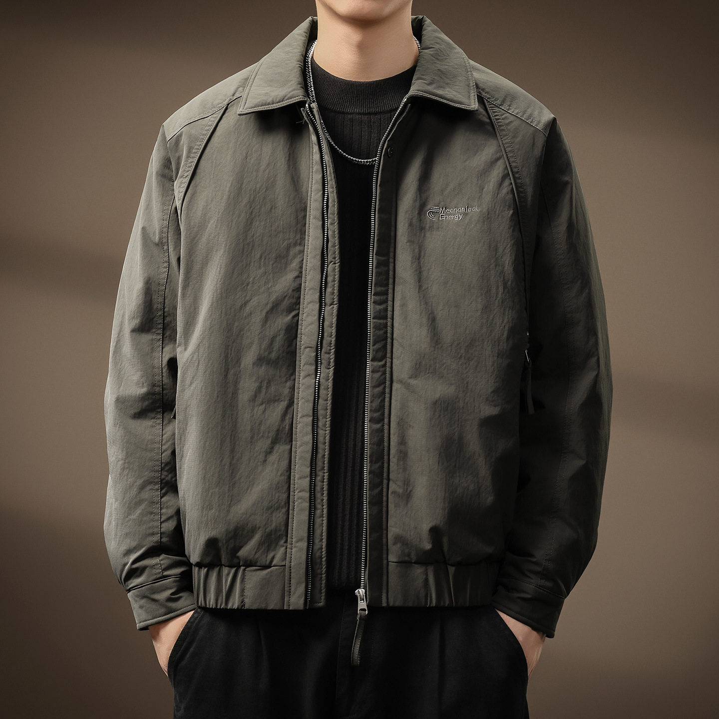 高端美式字母刺绣羽绒服男秋冬