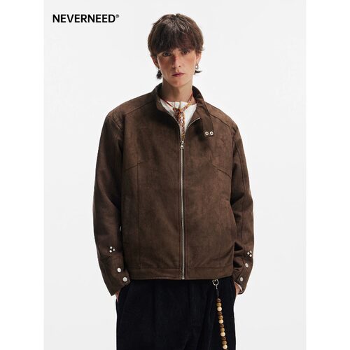 棕色哈灵顿boxy短款夹克男美式