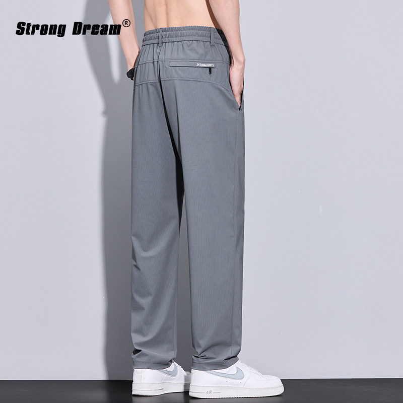 夏季薄款冰丝休闲裤男士宽松直筒2026新款高弹速干潮流运动长裤子