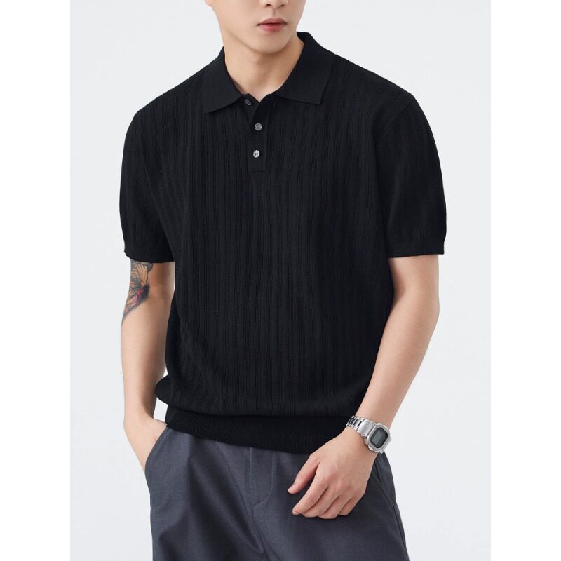 老钱风纯色针织POLO衫男夏季2026