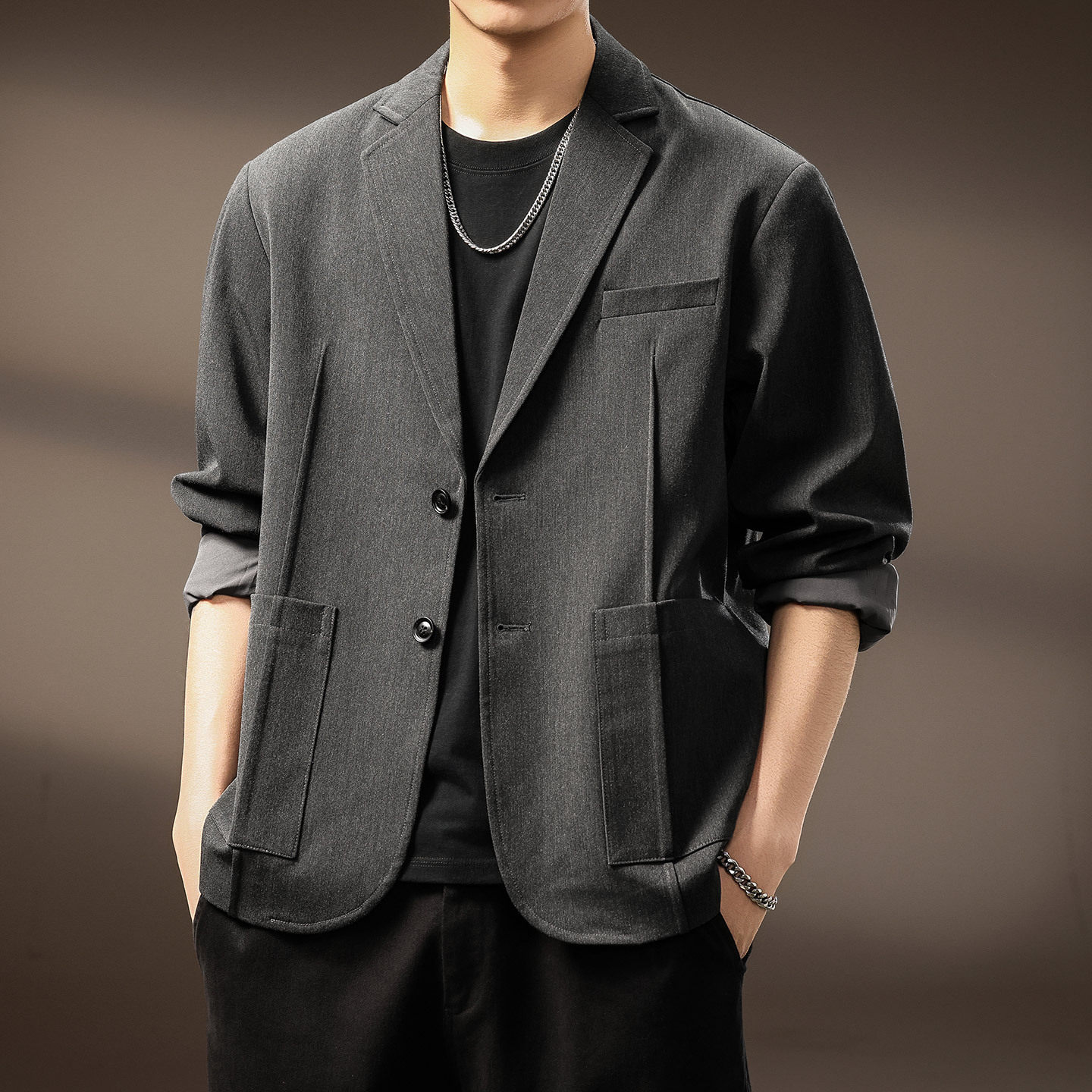 高端松弛感平驳领轻商务西装外套男士休闲通勤西服春秋新款小西装