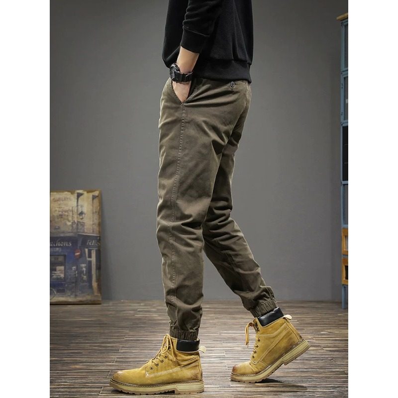 冬季加绒2025新款束脚工装裤男痞帅男款休闲裤秋冬修身小脚长裤子