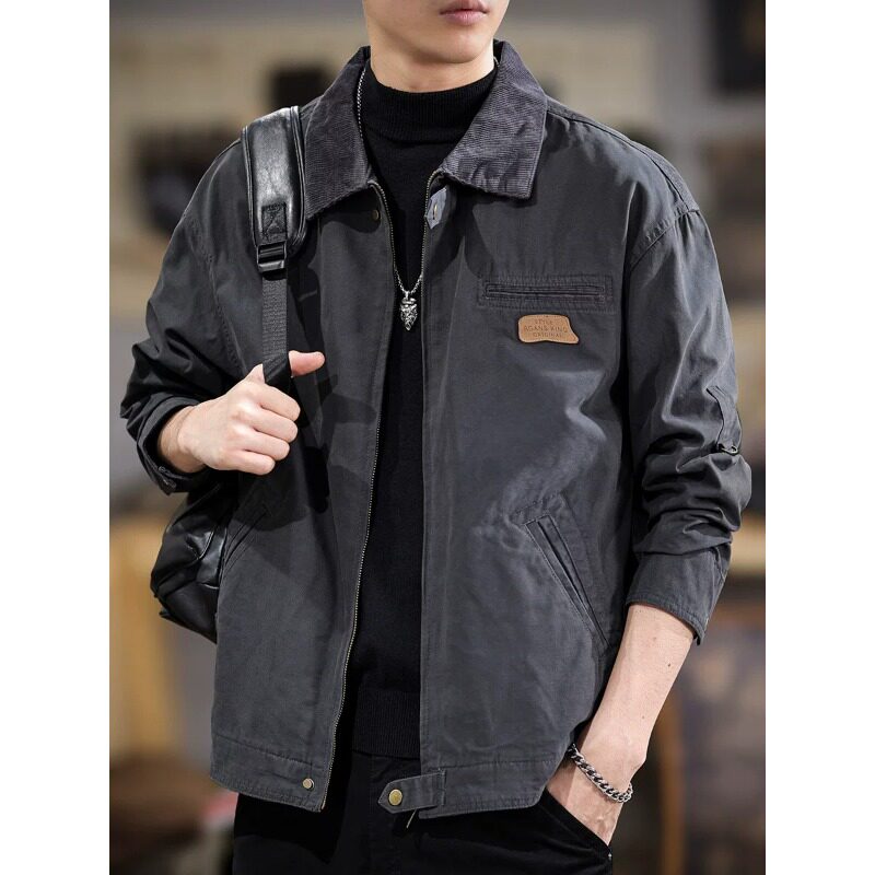 2026春秋新款纯棉高端男士外套美式复古痞帅高级感底特律工装夹克