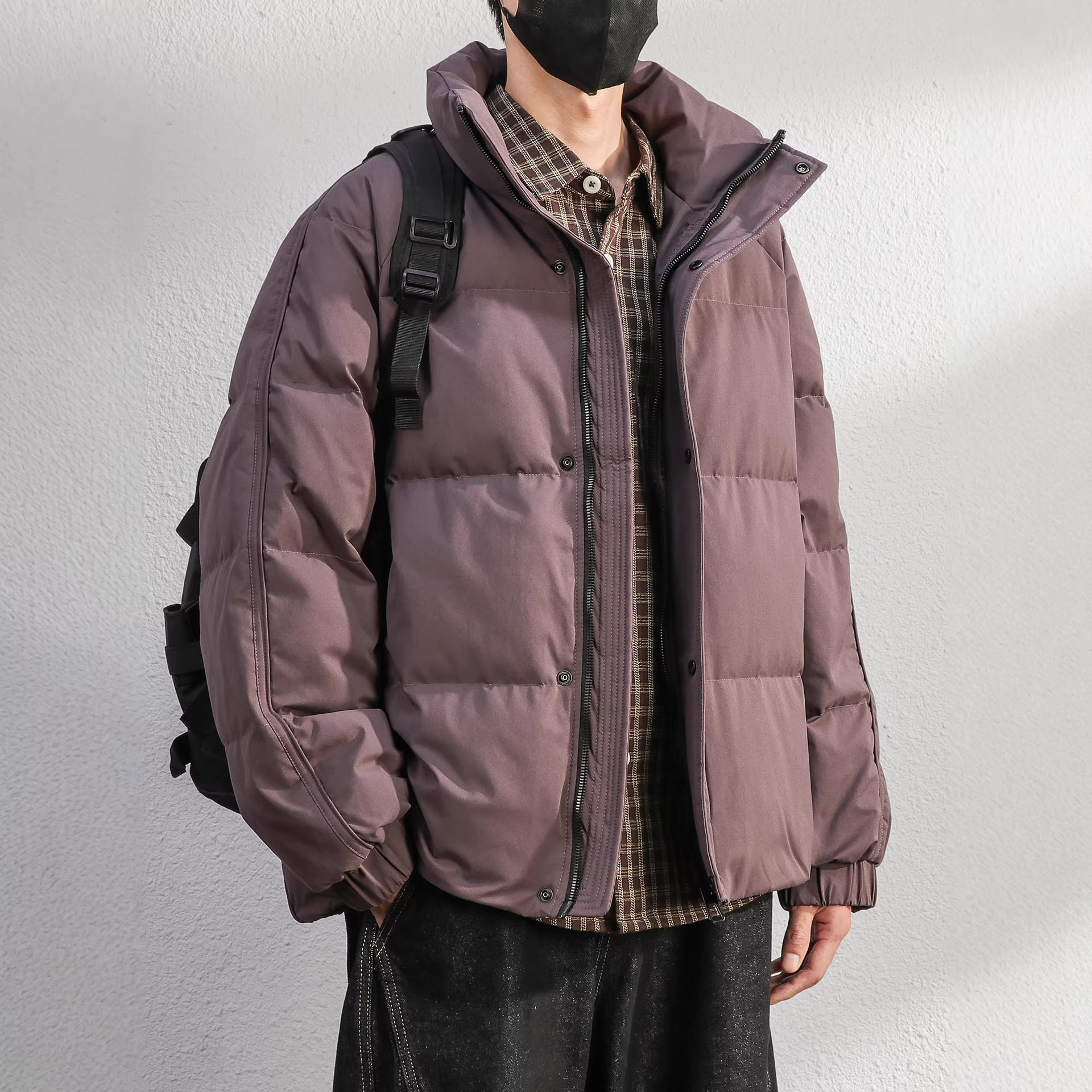 高充90白鸭绒蓬松感紫色羽绒服男