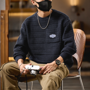 美式复古毛衣男款2025新款冬季潮牌宽松圆领针织衫高级感毛线衣