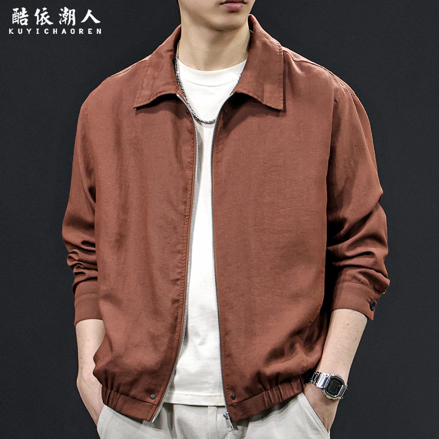 老钱风极简高级蚕桑丝亚麻轻薄透气2026新款休闲夹克男士春夏外套
