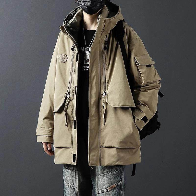 2025年新款工装羽绒服男士中长款冬季宽松加厚保暖冲锋衣外套连帽