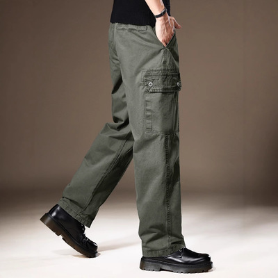 军绿色纯棉工装裤直筒阔腿休闲裤