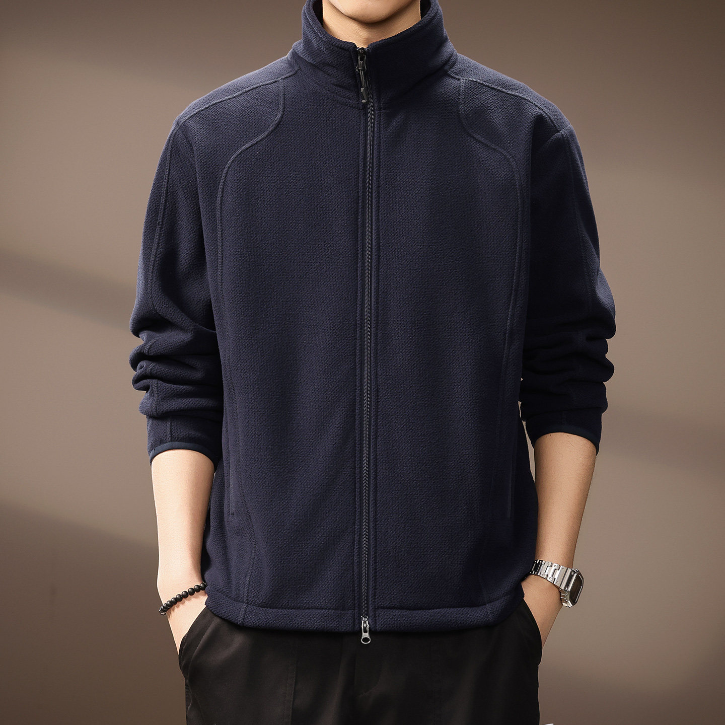 高端设计感美式复古开衫卫衣男士