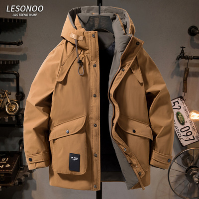 中长款羽绒服多口袋连帽美式外套