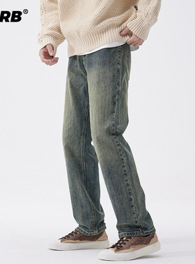 RHRB男士美式复古直筒牛仔裤男夏季薄款男生宽松休闲阔腿裤子夏天
