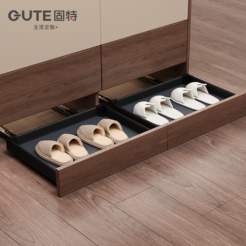 固特踢脚抽屉鞋柜底部免打孔抽拉托盘鞋架入户玄关柜内伸缩反弹轨