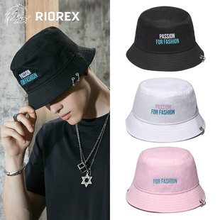Riorex渔夫帽潮帽子男大头围女大号春夏大码防晒白色盆帽刺绣铁环