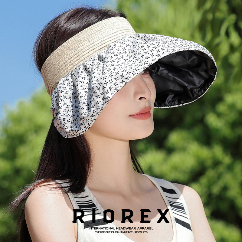 防晒帽可折叠沙滩空顶草帽遮阳帽子女夏季2024新款防紫外线大帽檐