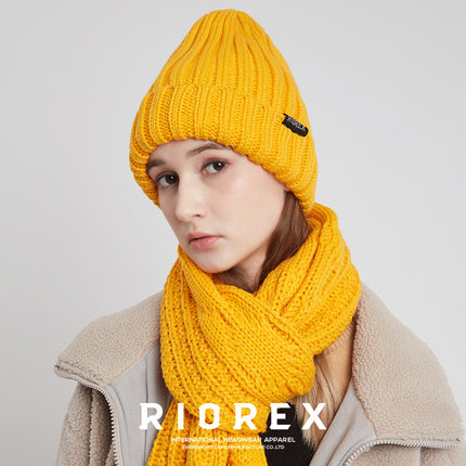 Riorex帽子女秋冬针织帽加绒保暖毛线帽黄色冷帽男潮韩版包头帽