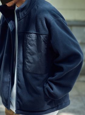 staph老芬日本进口面料拼接抓绒保暖拉链夹克余文乐紫标