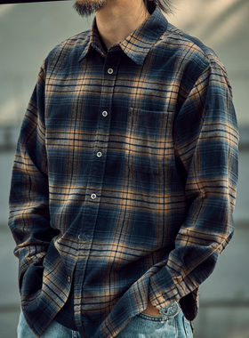 老芬staph日本进口面料格仔万花筒格纹法兰绒长袖衬衣衬衫