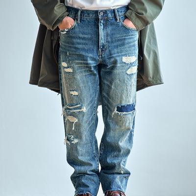 老芬staph日本进口赤耳丹宁面料破坏刀割vv牛王洗水牛仔裤14oz