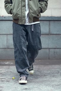 日系水洗黑色重工休闲拼接牛仔长裤 20aw 直筒宽松黑牛 老芬 STAPH