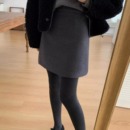 秋冬毛呢短裙学院风韩系高腰显瘦a字裙大码 灰色高级感梨形半身裙