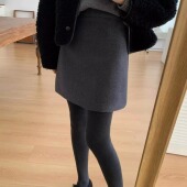 秋冬毛呢短裙学院风韩系高腰显瘦a字裙大码 灰色高级感梨形半身裙