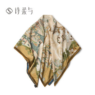 双面可佩戴印花丝巾双面桑蚕丝中方巾送礼丝巾围巾披肩2026新款